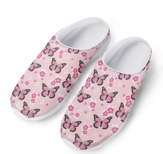 Pink Monarch Butterfly Pattern Print Mesh Casual Shoes