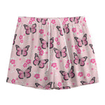 Pink Monarch Butterfly Pattern Print Mesh Shorts