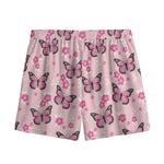 Pink Monarch Butterfly Pattern Print Mesh Shorts
