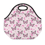 Pink Monarch Butterfly Pattern Print Neoprene Lunch Bag