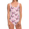 Pink Monarch Butterfly Pattern Print One Piece Swimsuit