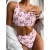 Pink Monarch Butterfly Pattern Print One Shoulder Bikini Top