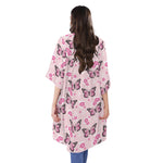 Pink Monarch Butterfly Pattern Print Open Front Beach Cover Up