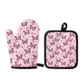 Pink Monarch Butterfly Pattern Print Oven Mitt And Pot Holder Set