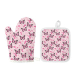 Pink Monarch Butterfly Pattern Print Oven Mitt And Pot Holder Set