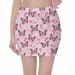 Pink Monarch Butterfly Pattern Print Pencil Mini Skirt