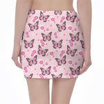 Pink Monarch Butterfly Pattern Print Pencil Mini Skirt