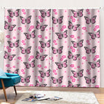 Pink Monarch Butterfly Pattern Print Pencil Pleat Curtains