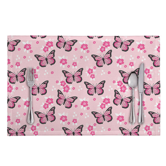 Pink Monarch Butterfly Pattern Print Placemat