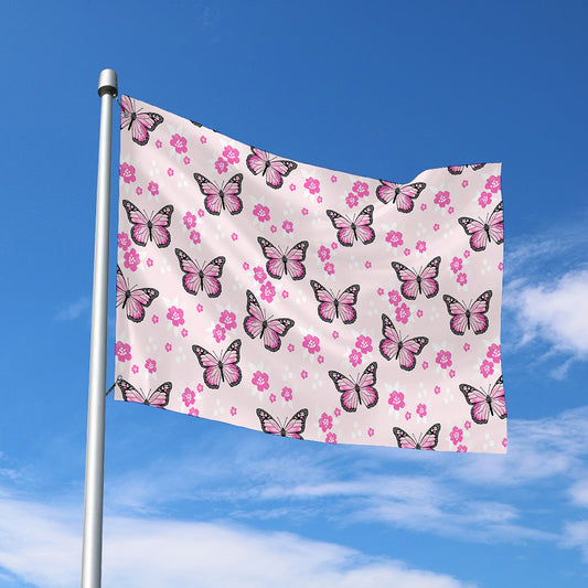 Pink Monarch Butterfly Pattern Print Polyester Flag