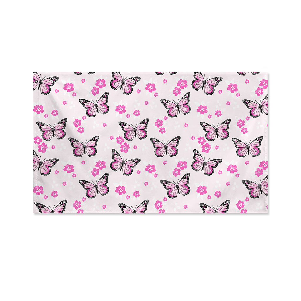 Pink Monarch Butterfly Pattern Print Polyester Flag