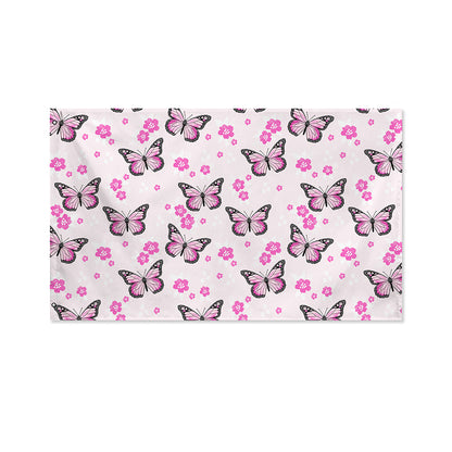 Pink Monarch Butterfly Pattern Print Polyester Flag