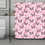 Pink Monarch Butterfly Pattern Print Polyester Shower Curtain