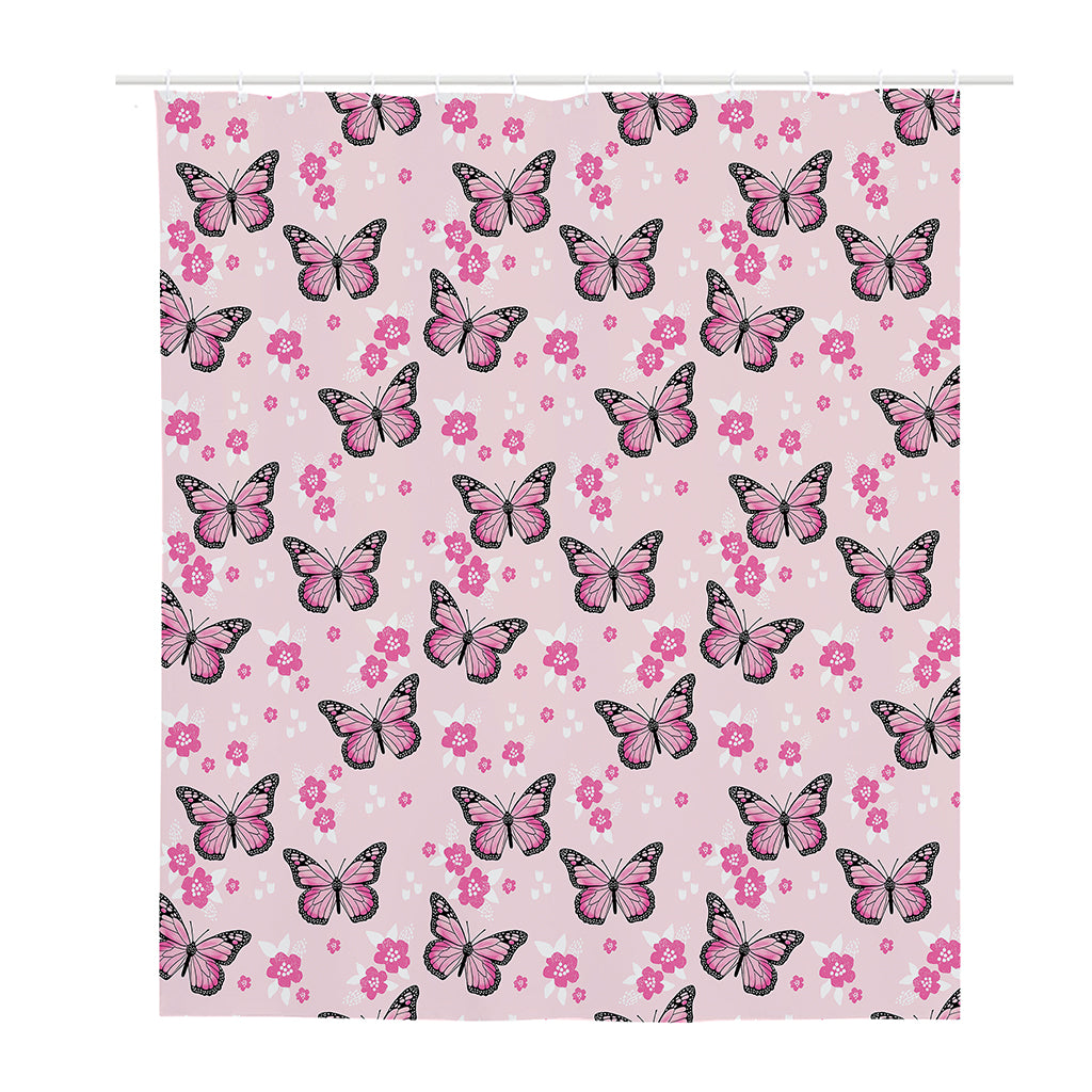 Pink Monarch Butterfly Pattern Print Polyester Shower Curtain