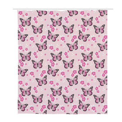 Pink Monarch Butterfly Pattern Print Polyester Shower Curtain