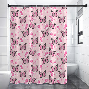 Pink Monarch Butterfly Pattern Print Premium Shower Curtain