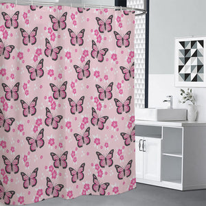 Pink Monarch Butterfly Pattern Print Premium Shower Curtain