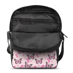 Pink Monarch Butterfly Pattern Print Rectangular Crossbody Bag