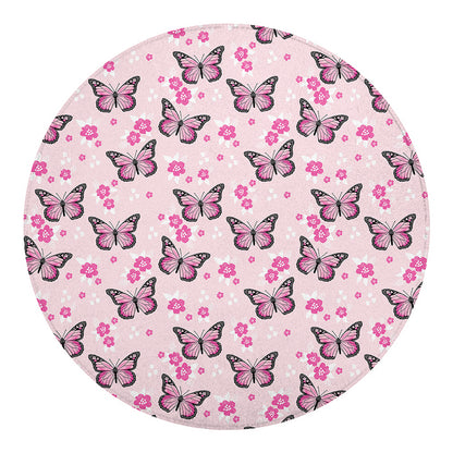 Pink Monarch Butterfly Pattern Print Round Blanket