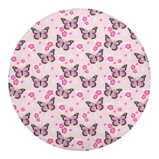 Pink Monarch Butterfly Pattern Print Round Blanket
