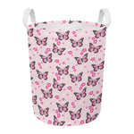 Pink Monarch Butterfly Pattern Print Round Laundry Basket