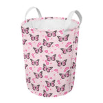 Pink Monarch Butterfly Pattern Print Round Laundry Basket
