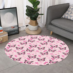 Pink Monarch Butterfly Pattern Print Round Rug