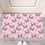 Pink Monarch Butterfly Pattern Print Rubber Doormat