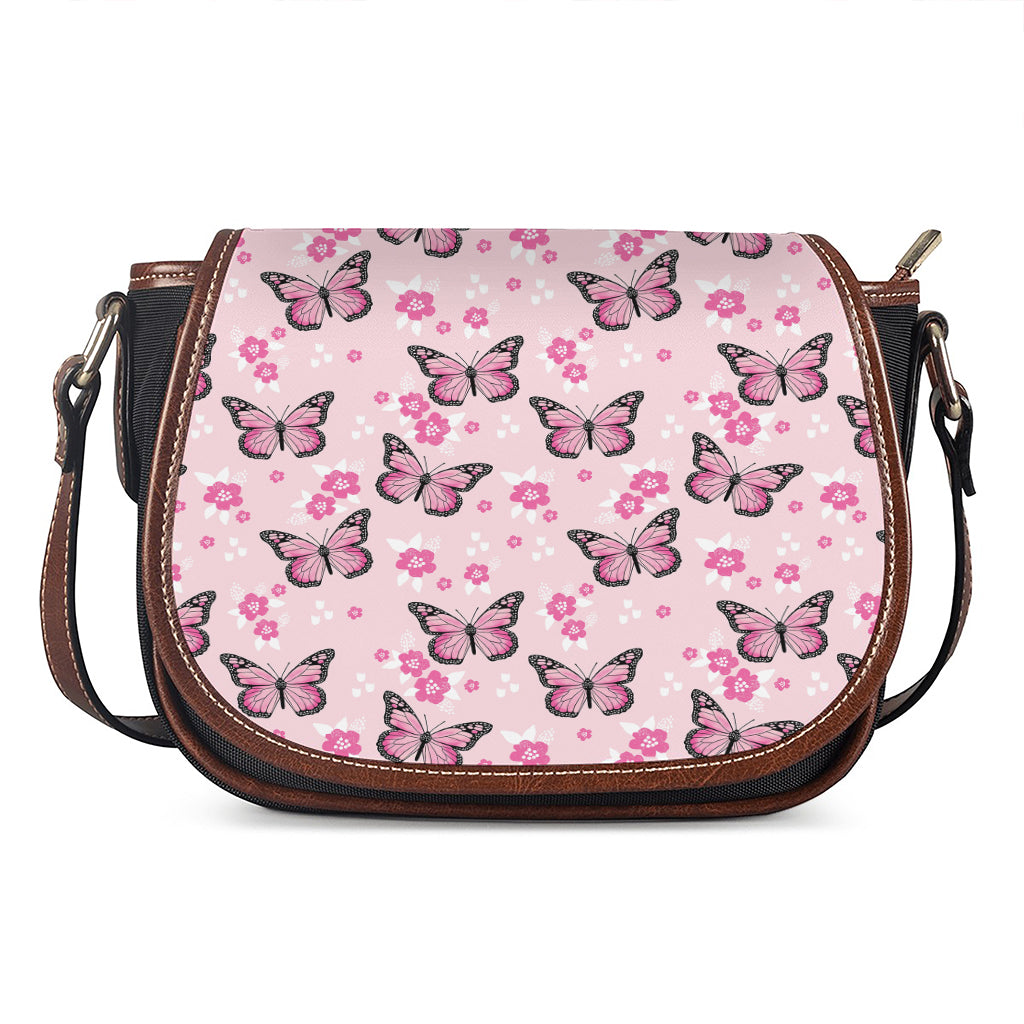 Pink Monarch Butterfly Pattern Print Saddle Bag