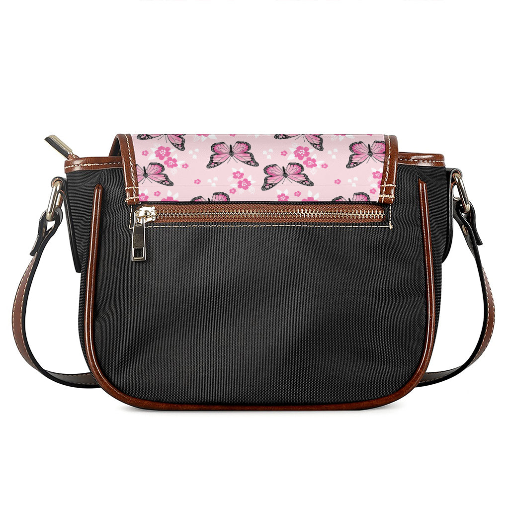 Pink Monarch Butterfly Pattern Print Saddle Bag