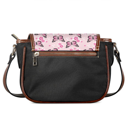 Pink Monarch Butterfly Pattern Print Saddle Bag