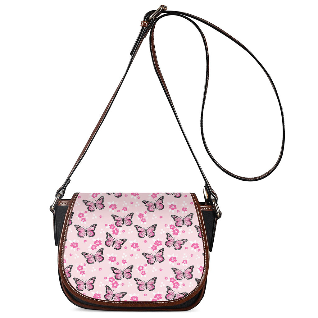 Pink Monarch Butterfly Pattern Print Saddle Bag