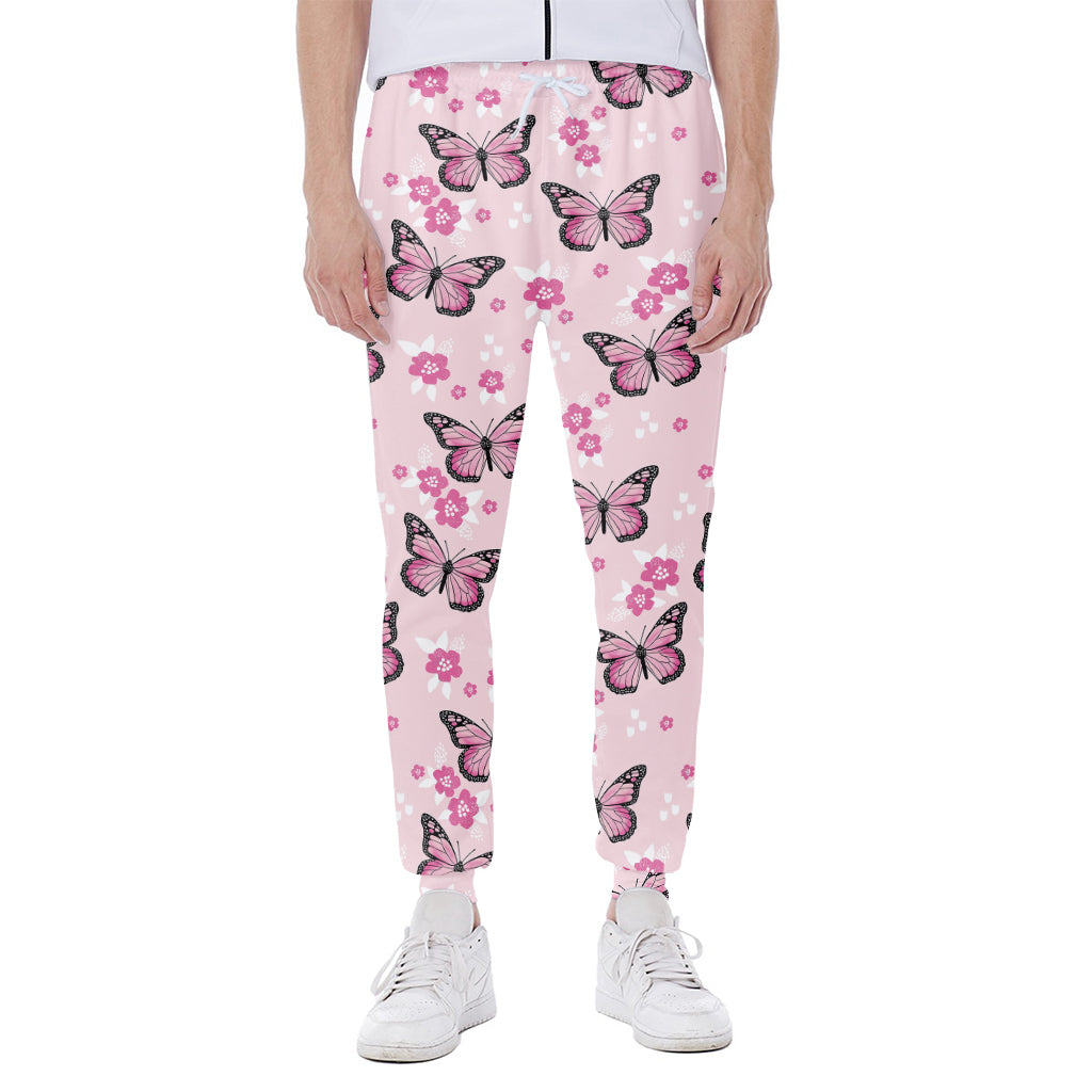 Pink Monarch Butterfly Pattern Print Scuba Joggers
