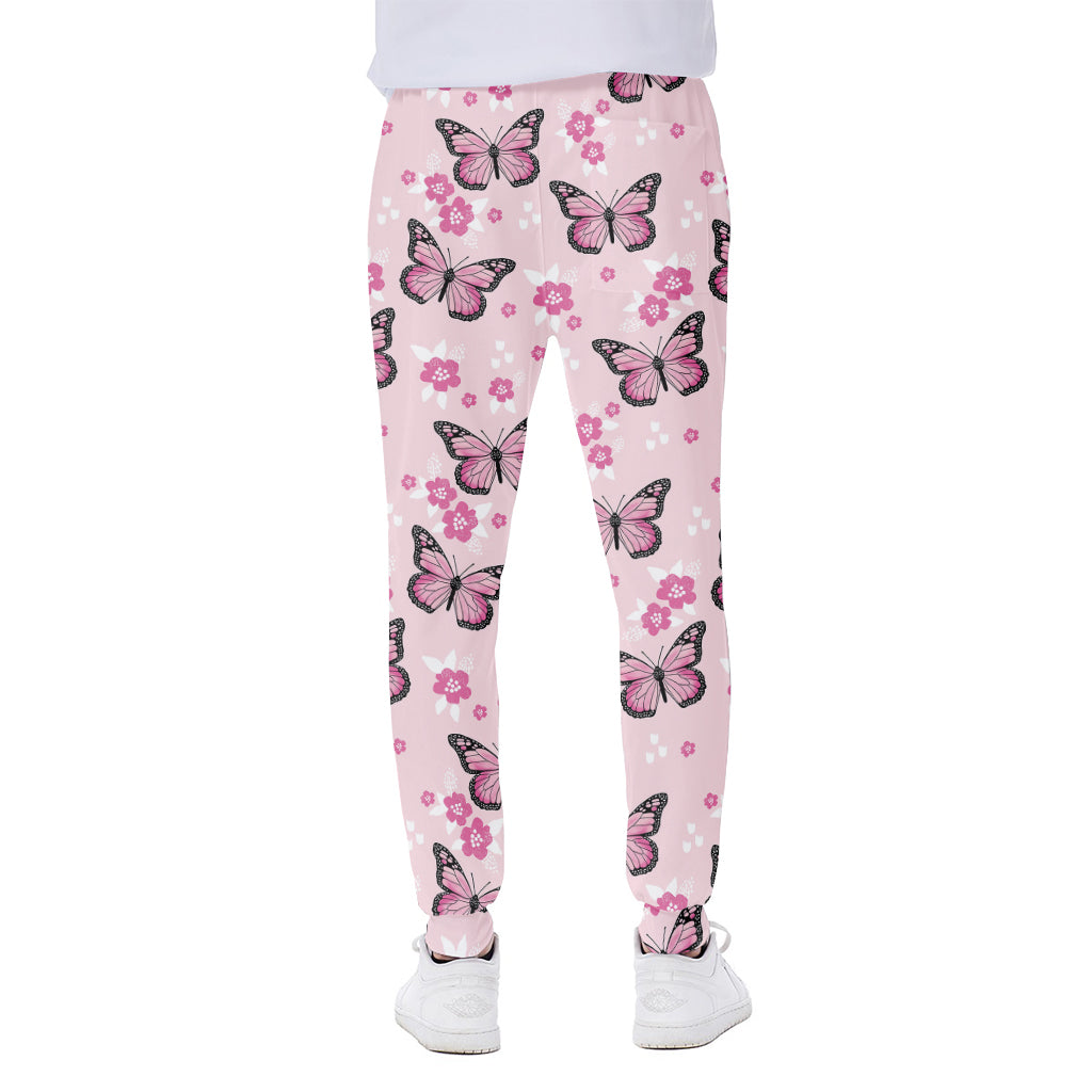 Pink Monarch Butterfly Pattern Print Scuba Joggers