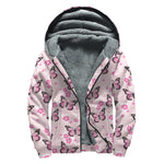 Pink Monarch Butterfly Pattern Print Sherpa Lined Zip Up Hoodie