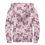 Pink Monarch Butterfly Pattern Print Sherpa Lined Zip Up Hoodie