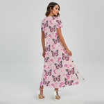 Pink Monarch Butterfly Pattern Print Short Sleeve Maxi Dress