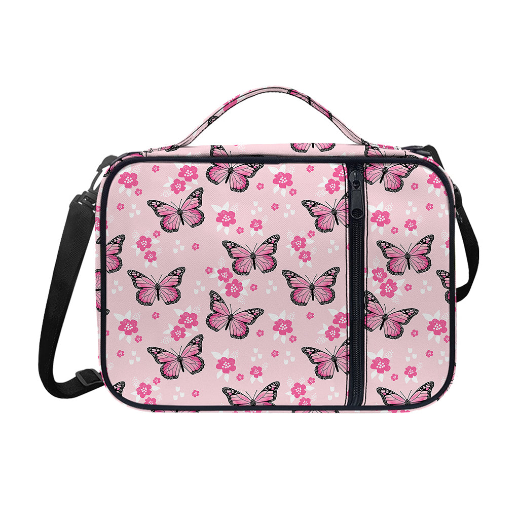 Pink Monarch Butterfly Pattern Print Shoulder Strap Bible Bag