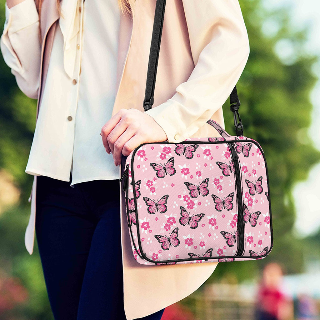 Pink Monarch Butterfly Pattern Print Shoulder Strap Bible Bag