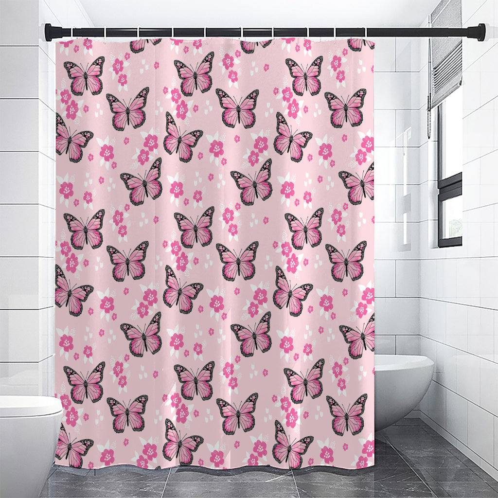 Pink Monarch Butterfly Pattern Print Shower Curtain