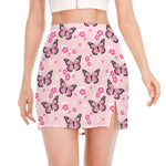 Pink Monarch Butterfly Pattern Print Side Slit Mini Skirt