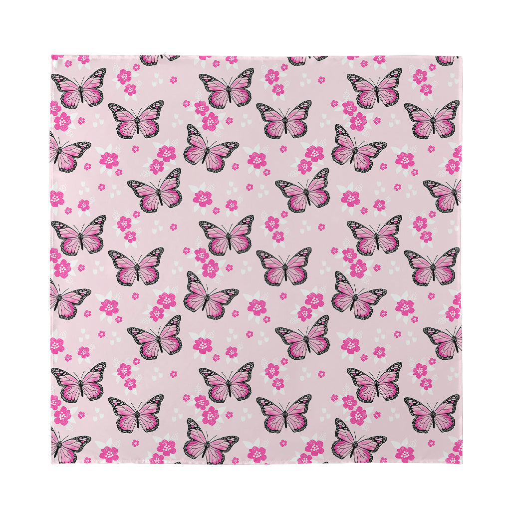 Pink Monarch Butterfly Pattern Print Silk Bandana