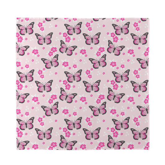Pink Monarch Butterfly Pattern Print Silk Bandana