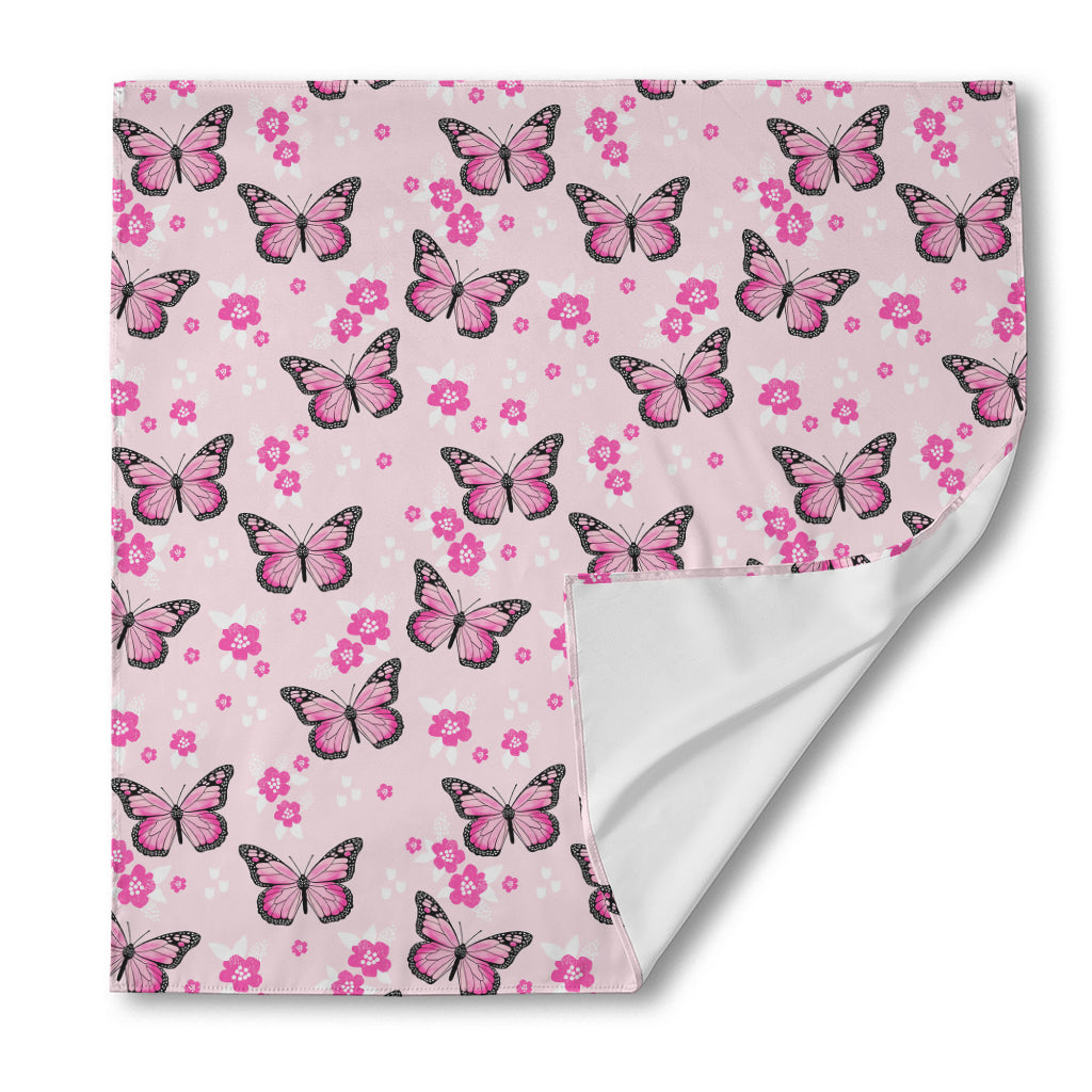 Pink Monarch Butterfly Pattern Print Silk Bandana