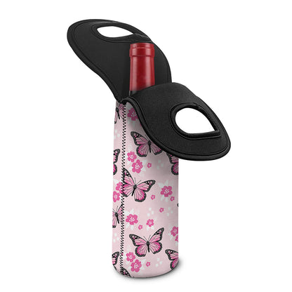 Pink Monarch Butterfly Pattern Print Single Neoprene Wine Tote