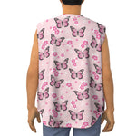 Pink Monarch Butterfly Pattern Print Sleeveless Baseball Jersey