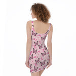 Pink Monarch Butterfly Pattern Print Sleeveless Bodycon Dress