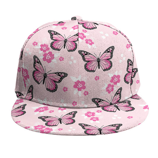 Pink Monarch Butterfly Pattern Print Snapback Cap