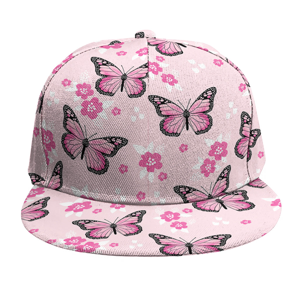 Pink Monarch Butterfly Pattern Print Snapback Cap