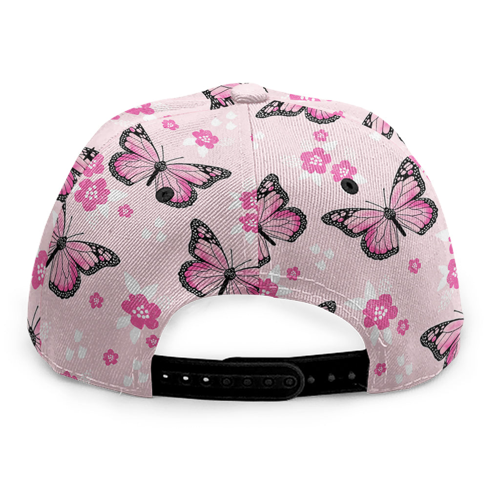 Pink Monarch Butterfly Pattern Print Snapback Cap